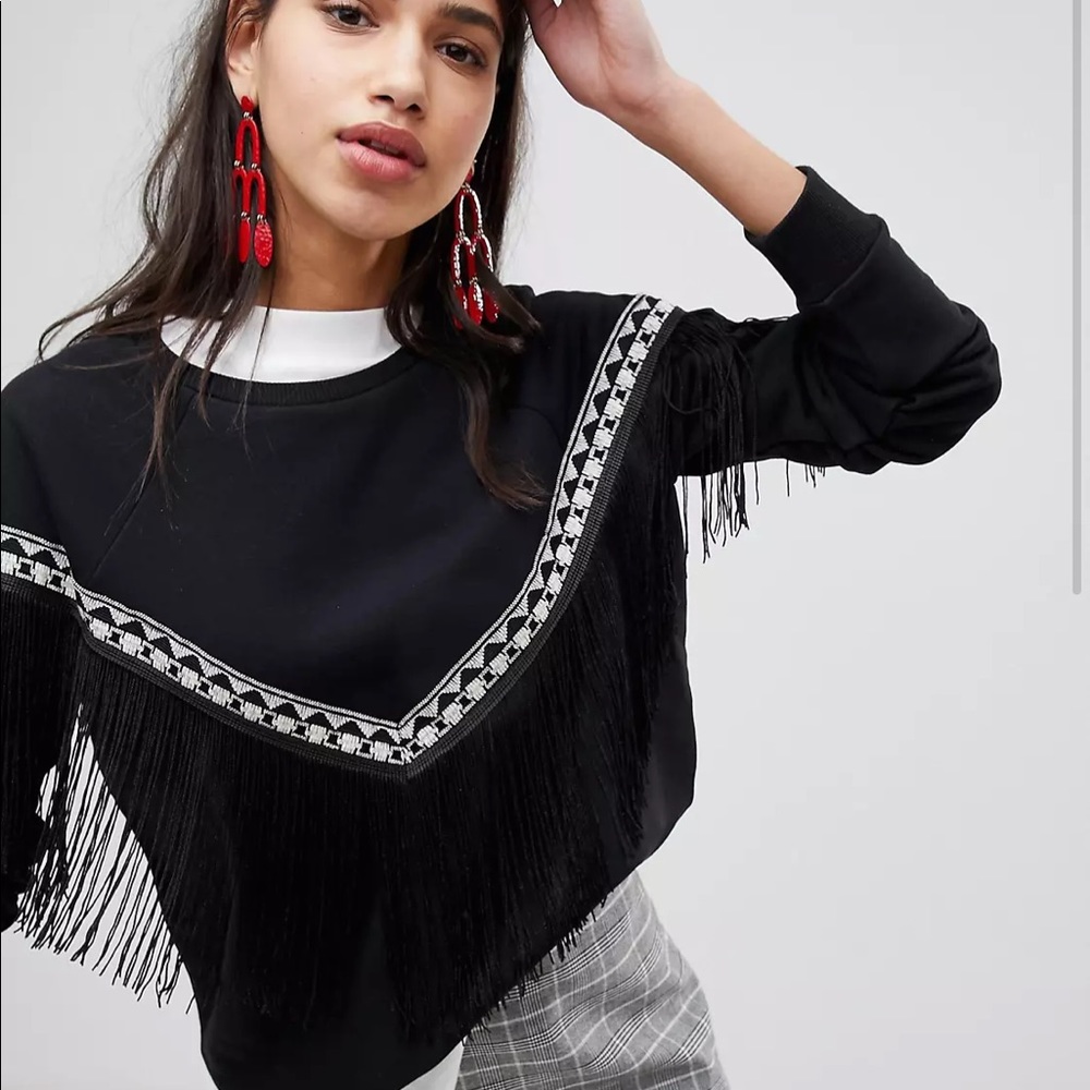 River Island fringe sweater in black